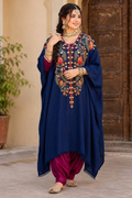 Navy Blue Pashmina Kashmiri Embroidered Cape Shawl