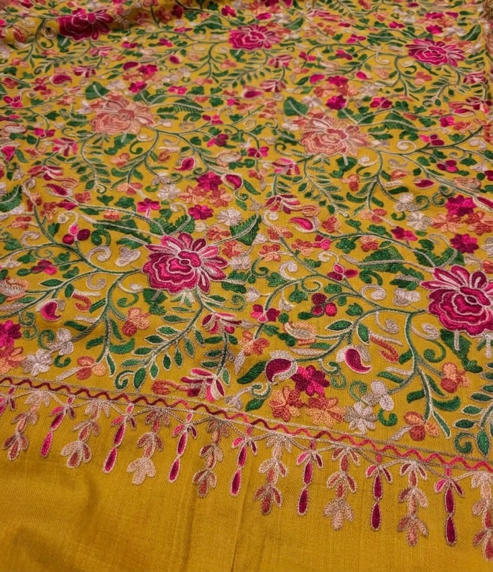 Pashmina Shawl Full Size | Kashmiri Embroidery | Yellow