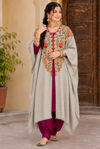 Dark Skin Pashmina Kashmiri Embroidered Cape Shawl