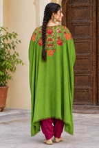 Mehandi Green Pashmina Kashmiri Embroidered Cape Shawl