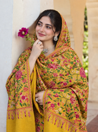Pashmina Shawl Full Size | Kashmiri Embroidery | Yellow