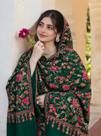 Pashmina Shawl Full Size | Kashmiri Embroidery | Dark green