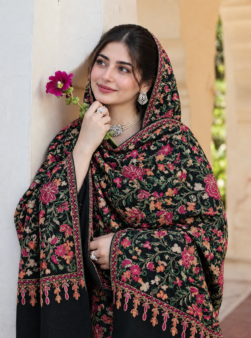 Pashmina Shawl Full Size | Kashmiri Embroidery | Black