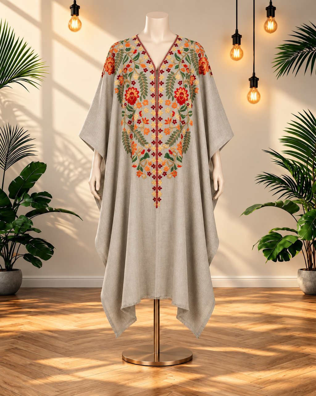 Dark Skin Pashmina Kashmiri Embroidered Cape Shawl