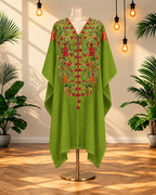 Mehandi Green Pashmina Kashmiri Embroidered Cape Shawl