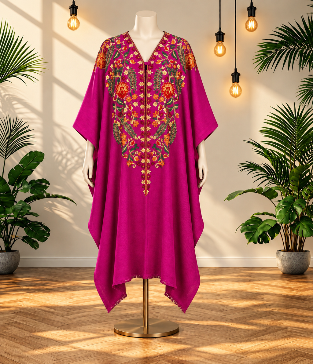 Rani Pink Pashmina Kashmiri Embroidered Cape Shawl