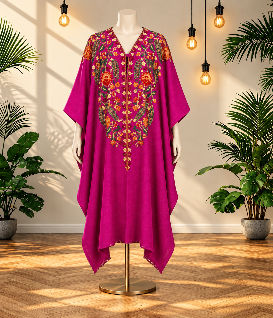 Rani Pink Pashmina Kashmiri Embroidered Cape Shawl